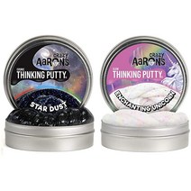 Crazy Aaron의 생각 퍼티 4 쿼터 틴 더블 팩 6 4 oz nbsp 우주 별 먼지 nbsp와 다색 스파클 글로우 퍼티 네버 드라이 아웃에서 유니콘 글로우, 상세페이지 참조