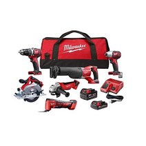 Milwaukee Cordless Kit M18 18볼트 리튬 이온 무선 콤보 키트(6도구) 배터리 2개 충전기 및 도구 가방 포함