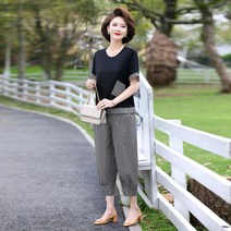 중년 엄마 여름옷 세트 2023 면마 중년 반팔 티셔츠 투피스 Whr0439