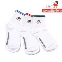 국내생산 정품 짱구양말 주니어 단목 흰색 초등학생 중학생 캐릭터양말 3종세트