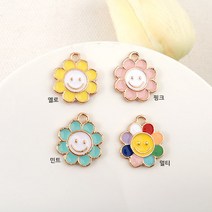 비즈아이 [7355-10]에폭팬던트(스마일꽃) 14mm (골드) [1개], 핑크