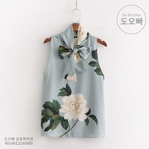 도오빠 여성 셔츠 민소매 플라워 나비 리본 넥타이 꽃무늬 블라우스 유럽 스타일 의류 패션 캐주얼 봄 여름 가을 데이트룩 오피스룩 데일리룩 코디 직장인 중년 여자셔츠