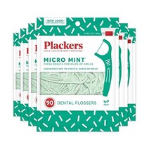 Plackers 마이크로 민트 덴탈 플로서 신선한 향 접이식 이쑤시개 슈퍼 터플로스 슈어 지퍼 씰이 있는 간편한 보관 300개, 90개(6개들이 팩)