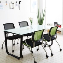 4인용 스터디까페책상 공부 그룹과외 학원 학교 회의실 회의용, 블랙철제+유리화이트