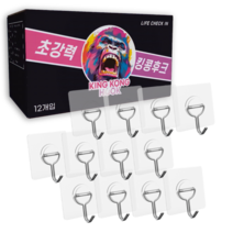 생활체크인 초강력 접착식 다용도 킹콩 후크, 12개, 투명
