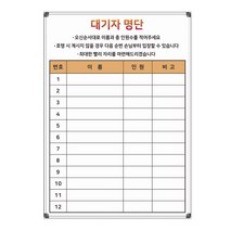 대기자 명단 500x700 식당 음식점 웨이팅 주문제작 칠판제작 인쇄칠판 화이트보드, 자석형