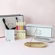 [모리앤] 천연향료로 만든 플라워 인센스 5가지향+메탈트레이 2종, 골드, 바닐라