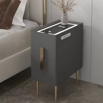 스마트 협탁 침대옆 틈새 좁은 무선충전 usb 조명 2단 서랍협탁, 다크그레이+ usb