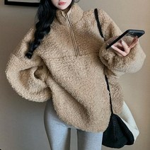 긴 소매 뽀글이 후드 직업 겨울 여성 티 맨투맨 기모 오버핏 루즈핏 박스티 요즘 유행 커플 모직