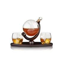정품 Viski Globe 유리 위스키 텀블러 에칭 매니아 선물 및 제품 액세서리 12온스 2개 세트, Decanter and Whiskey Tumbler S