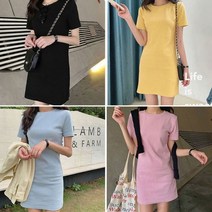 [DSM] 슬림 원피스 여성 기본 반팔 미니원피스 무지 깔끔한