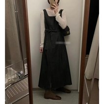 [블랙켈리] 자체제작 바로배송 라온 청원피스 청끈원피스 뷔스티에 데님원피스 봄 여름 멜빵 레이어드 진청 민소매 데님끈원피스 캐쥬얼 네츄럴 여친룩 데일리 트임 벨트 꾸안꾸