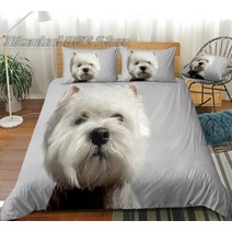 침대 커버3d 개 이불 커버 세트 웨스트 하이랜드 화이트 테리어 침대 세트 화이트 침구 아이 소년 소녀 귀여운 애완 동물 이불 커버 3pcs dropship