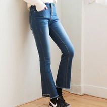 뉴클로 여성용 비대칭 컷팅 부츠컷 히든밴딩 진팬츠 [A07] 나팔 진청바지 편한밴딩