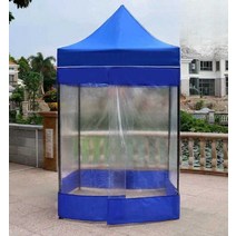 슬러지 보관함 천막 폐기물 보관 화물차 야외 저장, 1.5x1.5 파란색 텐트 + 3면 투명 천