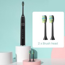 오랄비호환 필립스호환 오아호환 전동칫솔모 Banyouhong-소닉 전동 칫솔 울트라 소닉 IPX7 방수 스마트 90, 한개옵션1, 01 Black  2 head