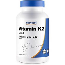 유기농비타민d 액상 임산부 어린이비타민d Nutricost 비타민 K2MK4 240 캡슐100mcg 글루텐 프리 비 GMO, 단일수량, 단일개당 용량/중량/정