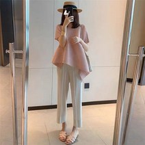 여성 티셔츠 바지 코디 세트 날씬해보이는 주름팬츠 주름티셔츠 투피스세트
