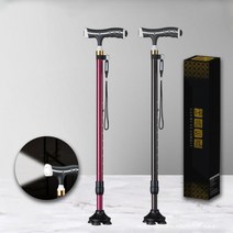 효도 지팡이 4발노 인지 네발 드림 노임 미끄럼 방지 LED 라이트, LED라이트 네발드림지팡이(검정)