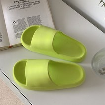 귀여운 캐릭터 슬리퍼 여자 가정용 통굽 미끄럼 방지 샤워실 커플 슬리퍼, 퓨어 칼라 형광 그린