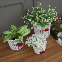 레이스 원형 바스켓 뜨개 바구니 니트 수납함 소품 인테리어 체리, 대