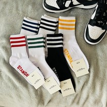 (8켤레세트) 여성용 예쁜 줄무늬 여자 중목 레깅스 학생 교복 흰양말 검정양말