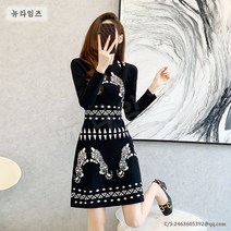 니트 원피스 16호 가을 겨울 여성 자카르 긴팔 골프 테니스 원피스 뉴타임즈 L962E911