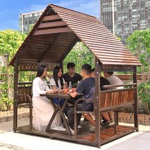 북유럽 파라고 지붕있는평상 파골라 조립식 정자 오두막 퍼걸러 옥상, 4인좌석캐빈+테이블+그늘+태양광