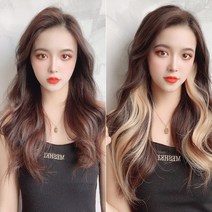 롱 컬러 그라데이션 헤어피스 브릿지 똑딱이 붙임머리, 애쉬카키
