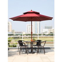야외 우산 안뜰 대형 접는 타프 편의점 카페 테이블과 의자 파라솔 세트, 11 철 기둥 중앙 기둥 우산 2.7 미터 +  보르도