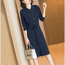롱 니트원피스 Autumn Winter Lace Up Knit Long Dress Women Casual Turndown Collar Slim Bodycon Sweater Dres