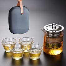 일본식 휴대용 다기세트 여행용 캠핑용 다도세트 간편 내열유리 찻주전자, 여행용 차 세트(1개 4잔)