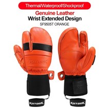 삼지장갑 스노우보드 스키 장갑 스노 보드 스케이트 벙어리 따뜻한 Kutook 겨울 방수 염소 가죽 가죽 우 설상차 눈 방풍 조절 가능, 주황색, s