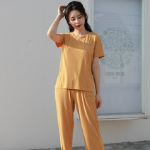 여성라운드넥티셔츠 백조 시원함 바지여성 캐주얼 룩 라운드넥반팔티 일자바지 와이드 루즈핏 1458839076