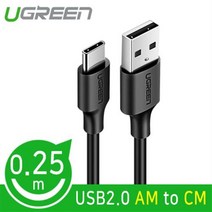 Ugreen USB3.1 CM/USB2.0 AM 케이블 0.25m/U-60114/C타입/3A 고속충전+데이터 전송/OFC 무산소동선/T, U-60114(블랙)