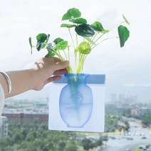 해피벽에 붙이는 접착식 실리콘 꽃병 화병 무타공 인테리어, 2벽부착화분-블루