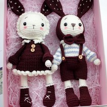 DIY 코바늘 인형 만들기 토끼 커플 인형뜨기 셀프핸드메이드 애착인형 뜨개질 키트, 와인 1쌍, 1개