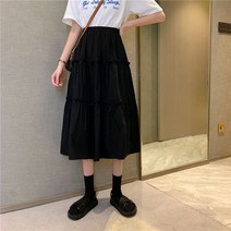 플레이어 스커트 주름 바스락 플리츠 여성용 스타일 롱 블랙 화이트 하이 웨이스트 여름 세련된