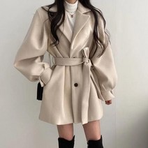 여성 하프코트 오버핏 반코트 카라 벨트