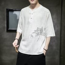 중국 스타일 남성 반팔 티셔츠 여름 남성 린넨 반팔 탑 의류 느슨한 당나라 정장 대형 면화 및 린넨 티셔츠