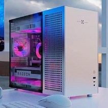 KABIOU 본체케이스 게이밍 데스크탑 PC 조립 알루미늄 피시방 유리 컴퓨터 케이스, 실버