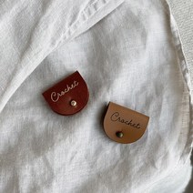 크로셰 양면 가죽 니팅태그 반접는 가죽라벨 라운드형, 오일 탠브라운 불박