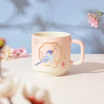 스타벅스 중국 2022 벚꽃MD 벚꽃속 참새 도안 핑크 그라데이션 세라믹 머그 컵 435ml