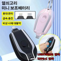 1500mAh 대용량 미니 보조배터리 열쇠고리 모양 휴대용 급속 충전 배터리, 블랙 Lightning