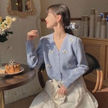 꽃무늬가디건 카디건 무늬 일타스탠들 여름가디건 스웨터 여성 가디건 v넥 올 매치 심플 니트웨어 빈티지