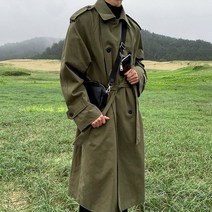 간절기 가을 카키 아미 루즈핏 오버핏 박시 롱 더블 점퍼 자켓 야상 바바리 트렌치 코트
