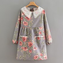 긴팔 앞치마 일본스타일 트랜드 풀 커버 주방 요리 캔버스 여자잔꽃, A