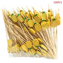 100 pcs 4.7 인치 대나무 칵테일 픽 수제 자연 파티 이쑤시개 장식, 노란색, 파인애플