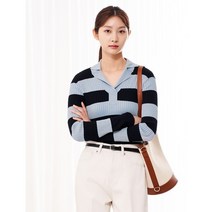 에잇세컨즈 스카이 블루 배색 스트라이프 칼라 긴팔 니트 322351KY1Q
