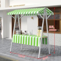 푸드트럭대여 인터넷 유명인 단철 부스 디스플레이 스탠드 접이식 테이블 시장 야시장 프로모션 모바일 플로트 밀, 120*60*200+ 녹색과 흰색 상단 타포린 + 식탁